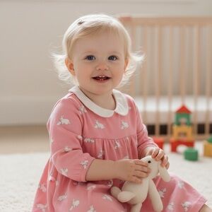 Baby Boden Pink Dress with Bunny Pattern 12-18M